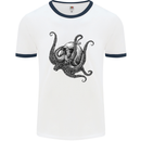 Cthulhu Skull Mens White Ringer T-Shirt White/Navy Blue