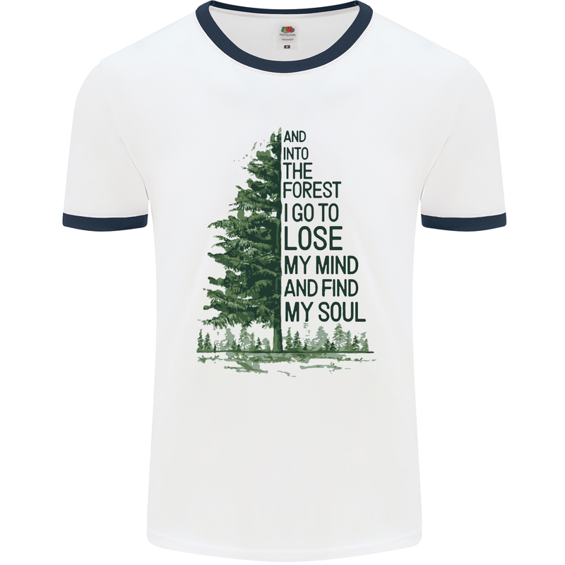 Into the Forest Outdoors Trekking Hiking Mens White Ringer T-Shirt White/Navy Blue
