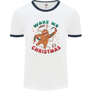 Sloth Wake Me Up When It's Christmas Mens White Ringer T-Shirt White/Navy Blue