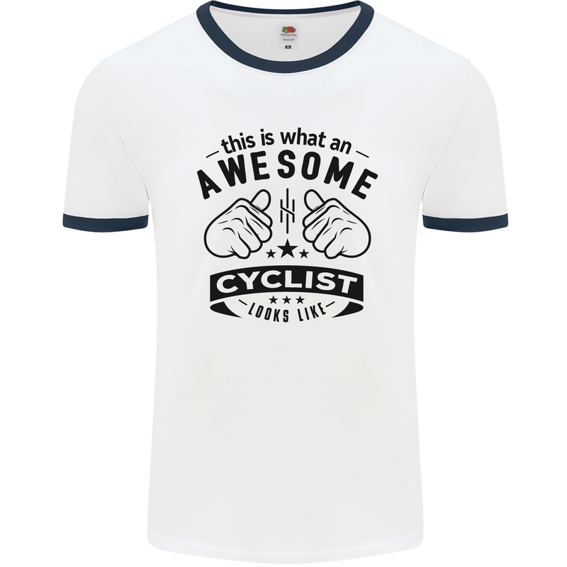 Awesome Cyclist Looks Like This Cycling Mens White Ringer T-Shirt White/Navy Blue