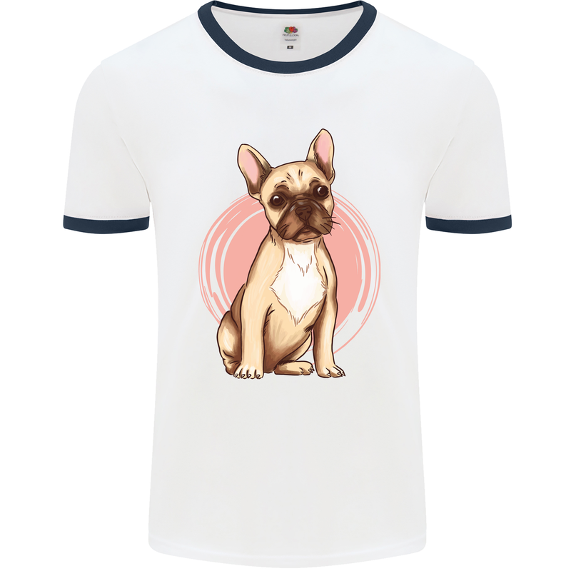 French Bulldog Mens White Ringer T-Shirt White/Navy Blue