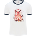 Watercolour Pig Mens White Ringer T-Shirt White/Navy Blue