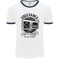 Video Gamer Retro Club Gaming Mens White Ringer T-Shirt White/Navy Blue