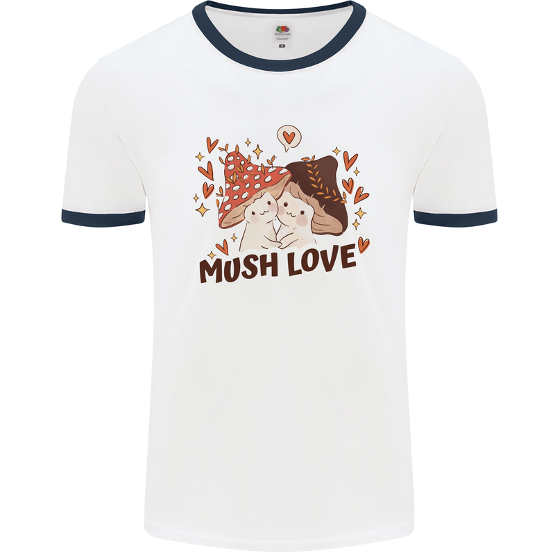 Mush Love Funny Mushroom Mycology Mens Ringer T-Shirt White/Navy Blue