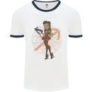 Sagittarius Steampunk Woman Star Sign Mens Ringer T-Shirt White/Navy Blue