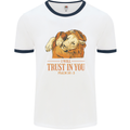 Religion Christianity Bible Trust in Lion Mens White Ringer T-Shirt White/Navy Blue