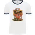 Heading to Vegan Town Funny Turkey Mens White Ringer T-Shirt White/Navy Blue