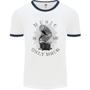 Music Is My Only Drug Funny DJ Vinyl Decks Mens White Ringer T-Shirt White/Navy Blue
