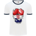 Gym Croatian Flag Ripped Muscles Croatia Mens White Ringer T-Shirt White/Navy Blue