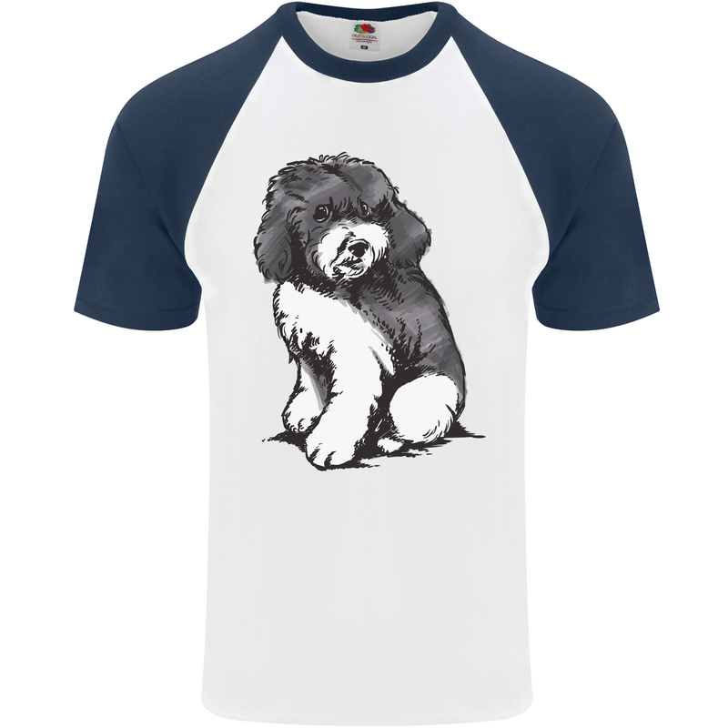Harlequin Poodle Sketch Mens S/S Baseball T-Shirt White/Navy Blue
