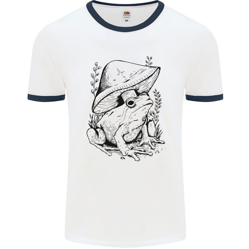 Wildlife Ecology a Frog and a Toadstool Mens White Ringer T-Shirt White/Navy Blue