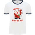 Merry Kiss My Ass Funny Christmas Mens White Ringer T-Shirt White/Navy Blue