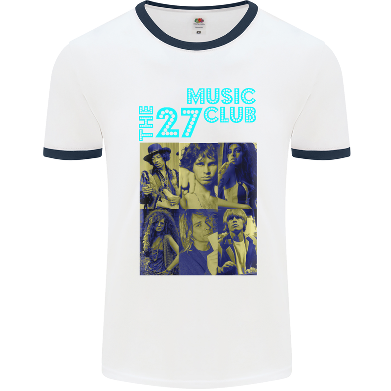 The 27 Music Club Mens White Ringer T-Shirt White/Navy Blue