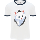 A Cat Rip Mens White Ringer T-Shirt White/Navy Blue