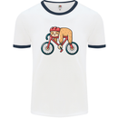Cycling Sleeping Sloth Bicycle Cyclist Mens White Ringer T-Shirt White/Navy Blue