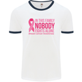 Breast Cancer Awareness Nobody Fights Alone Mens White Ringer T-Shirt White/Navy Blue