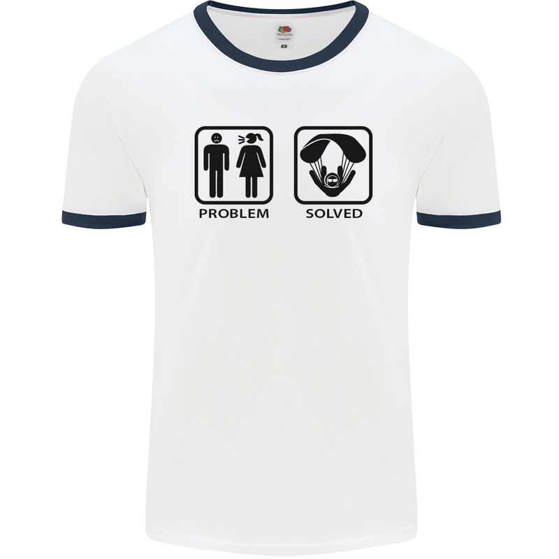 Problem Solved Skydive Freefall Paras Mens White Ringer T-Shirt White/Navy Blue