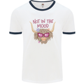 Not in the Mood Funny Highland Cow Mens White Ringer T-Shirt White/Navy Blue