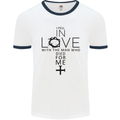 In Love With the Cross Christian Christ Mens White Ringer T-Shirt White/Navy Blue