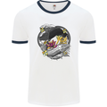 Koi Carp Yin and Yang Fish Pond Mens White Ringer T-Shirt White/Navy Blue