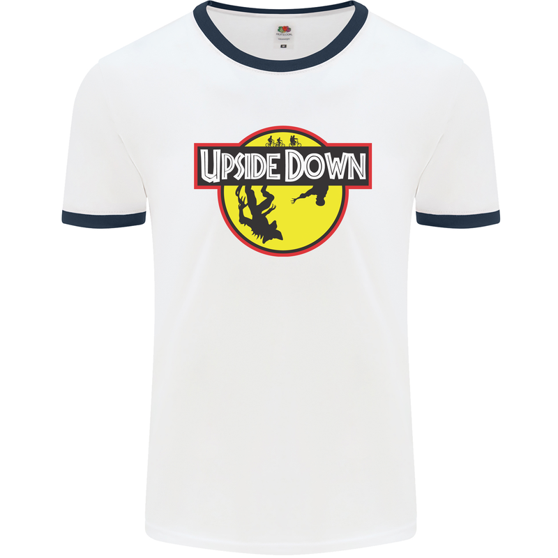 Upside Down SCI-FI TV Program Mens White Ringer T-Shirt White/Navy Blue