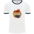 The Dutch Flag Fire Effect Holland Mens White Ringer T-Shirt White/Navy Blue