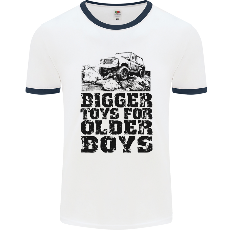 Bigger Toys Older Boys Off Roading Road 4x4 Mens White Ringer T-Shirt White/Navy Blue