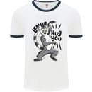 Lemur Hug You Mens Ringer T-Shirt White/Navy Blue