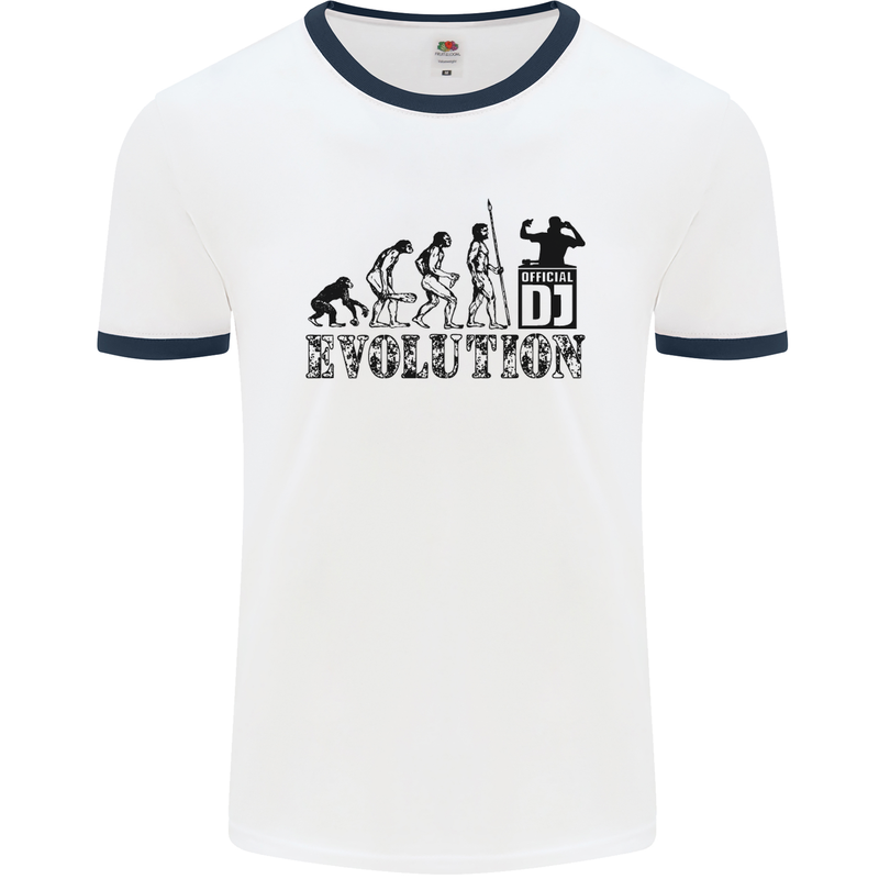 Evolution of a DJ Music DJing Vinyl Decks Mens White Ringer T-Shirt White/Navy Blue