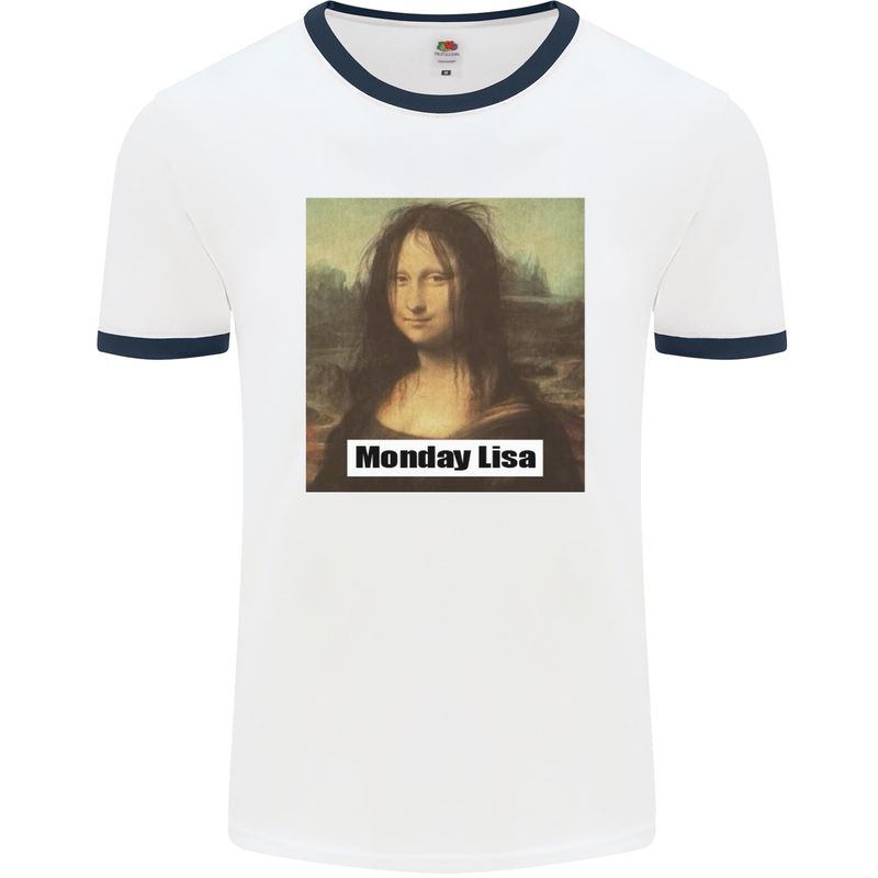 Mona Lisa Parody Monday Lisa Mens White Ringer T-Shirt White/Navy Blue