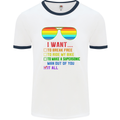 Want to Break Free Ride My Bike Funny LGBT Mens White Ringer T-Shirt White/Navy Blue