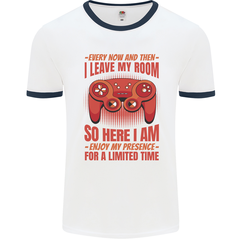 Antisocial Gamer Gaming Leave My Room Mens Ringer T-Shirt White/Navy Blue