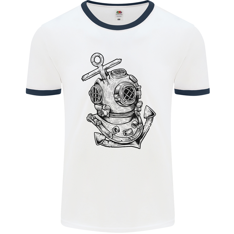 Scuba Diving Anchor Diver Sailing Sailor Mens White Ringer T-Shirt White/Navy Blue