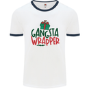 Gangsta Wrapper Funny Christmas Present Mens White Ringer T-Shirt White/Navy Blue