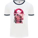 Anime Samurai Woman With Sword Mens White Ringer T-Shirt White/Navy Blue