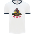 Christmas Santa Motocross Dirt Bike Mens White Ringer T-Shirt White/Navy Blue