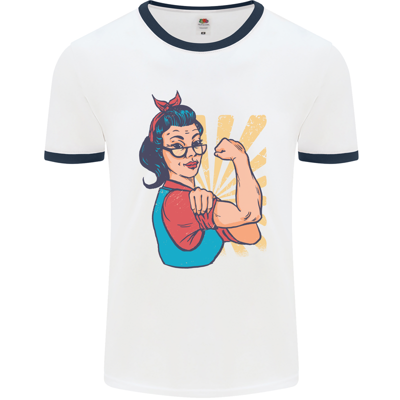 Strong Successful Woman Mens Ringer T-Shirt White/Navy Blue