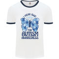 I Wear Blue For Autism Butterfly Autistic Mens White Ringer T-Shirt White/Navy Blue