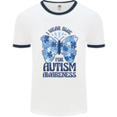 I Wear Blue For Autism Butterfly Autistic Mens White Ringer T-Shirt White/Navy Blue
