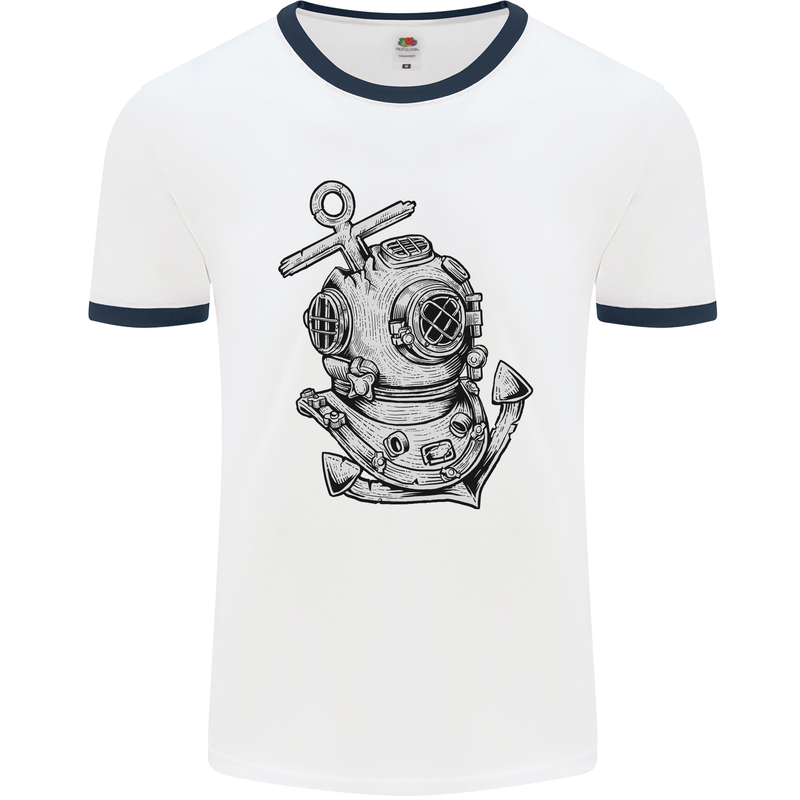 Scuba Diving Anchor Diver Sailing Sailor Mens White Ringer T-Shirt White/Navy Blue