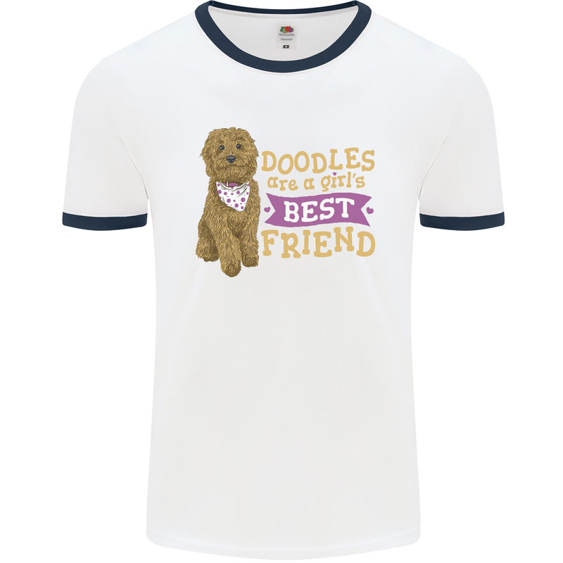 Doodles Girls Best Friend Goldendoodle Dog Mens Ringer T-Shirt White/Navy Blue