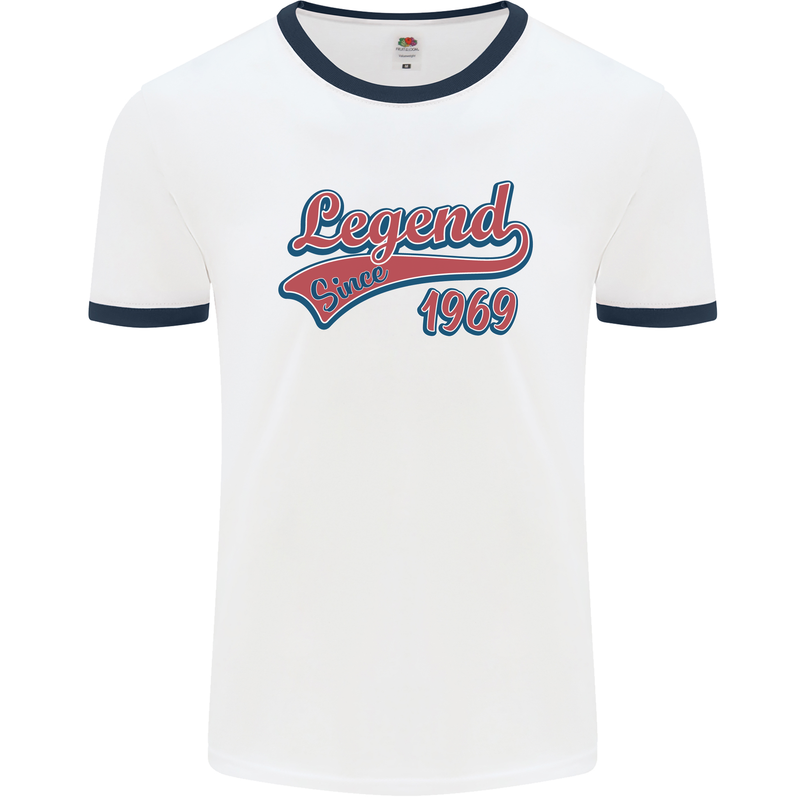 Legend Since 54th Birthday 1969 Mens Ringer T-Shirt White/Navy Blue