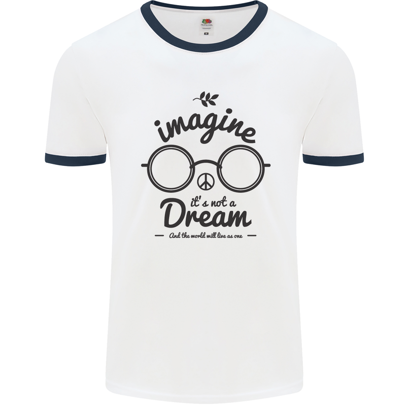 Imagine Its Not a Dream World Peace Hippy Mens White Ringer T-Shirt White/Navy Blue