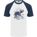 Sacral Style Elephant Meditation Tattoo Art Mens S/S Baseball T-Shirt White/Navy Blue