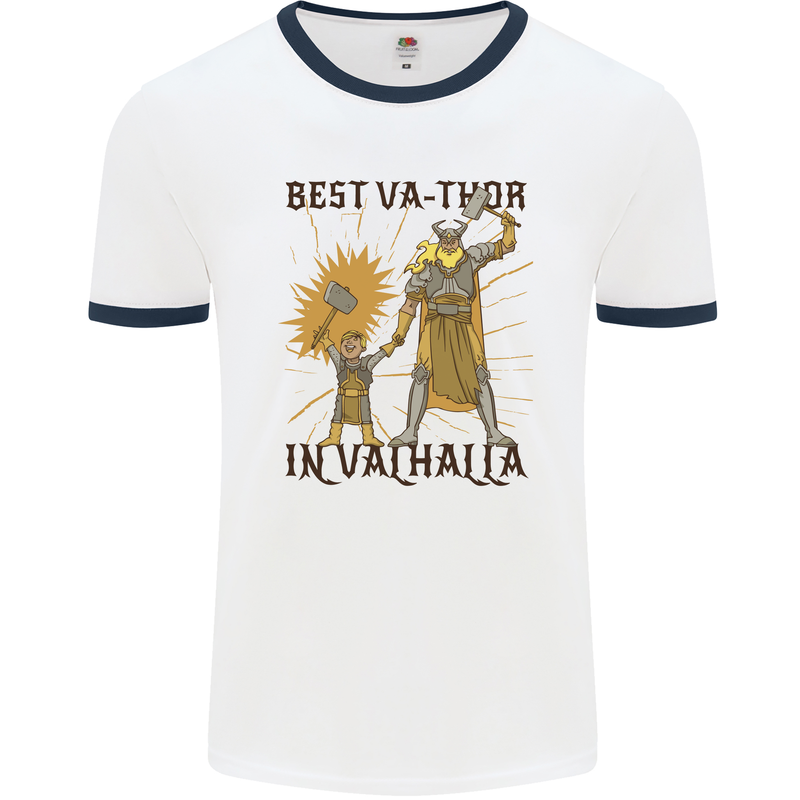 Best Va Thor in Valhalla Viking Fathers Day Mens White Ringer T-Shirt White/Navy Blue