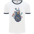 Peace Grenade Anti-War Pacifist World Hippy Mens White Ringer T-Shirt White/Navy Blue