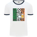 Blood Sweat Rugby and Beers Ireland Funny Mens White Ringer T-Shirt White/Navy Blue