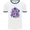 Purple Cthulhu Kraken Octopus Mens White Ringer T-Shirt White/Navy Blue