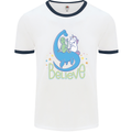 Believe in Dragons Unicorns Aliens Funny Mens White Ringer T-Shirt White/Navy Blue