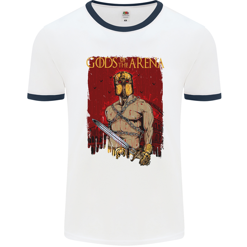 Gods of the Arena MMA Martial Arts Gym Mens White Ringer T-Shirt White/Navy Blue